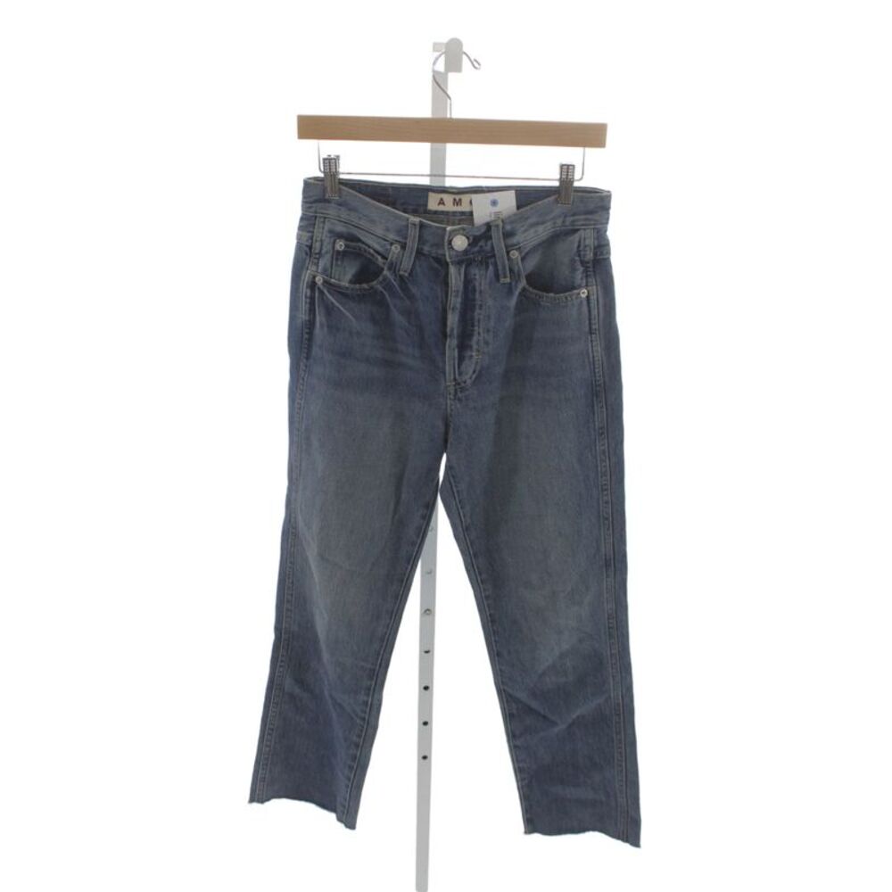 Amo Womens Cropped Jeans Blue Mid Rise Button Cotton Size 26